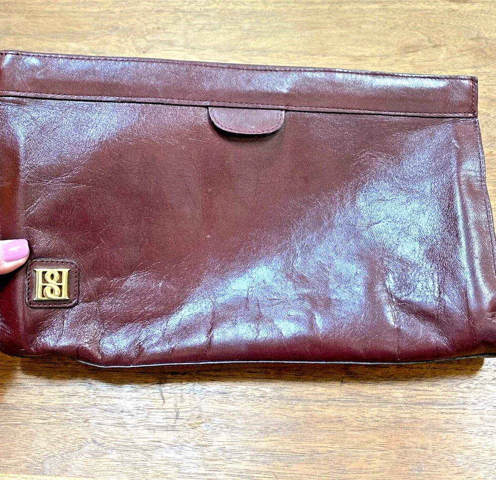 Vintage Borelli Collection Leather Clutch Purse Wine Burgundy Oxblood Red NEW